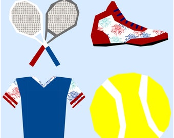 Paquete de bloques de tenis - Colección Let's Play - Patrón de edredón de piezas de papel de base PDF