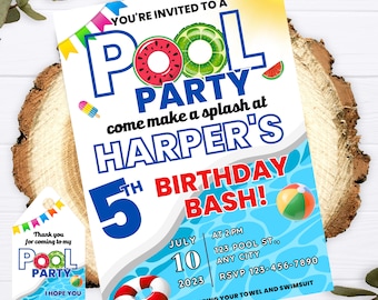 EDITABLE Pool Party Invitation, Pool Party Birthday Invitation, Pool Invite, Swimming Party, ANY AGE, Splish Splash Birthday Bash, Printable