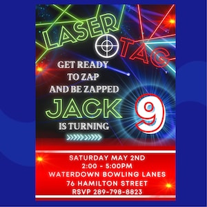 Editable Laser Tag Invitation, Neon Laser Tag Birthday Invitation, Neon Glow Laser Party, Printable Laser Invitation, Instant Download