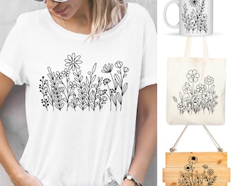 100 Wildblumen SVG Bundle, Blumen svg, Blätter svg, Blumen Doodle, Blumen svg Bundle, handgezeichnetes Blumenbündel, DIY minimalistischer Strauß, png