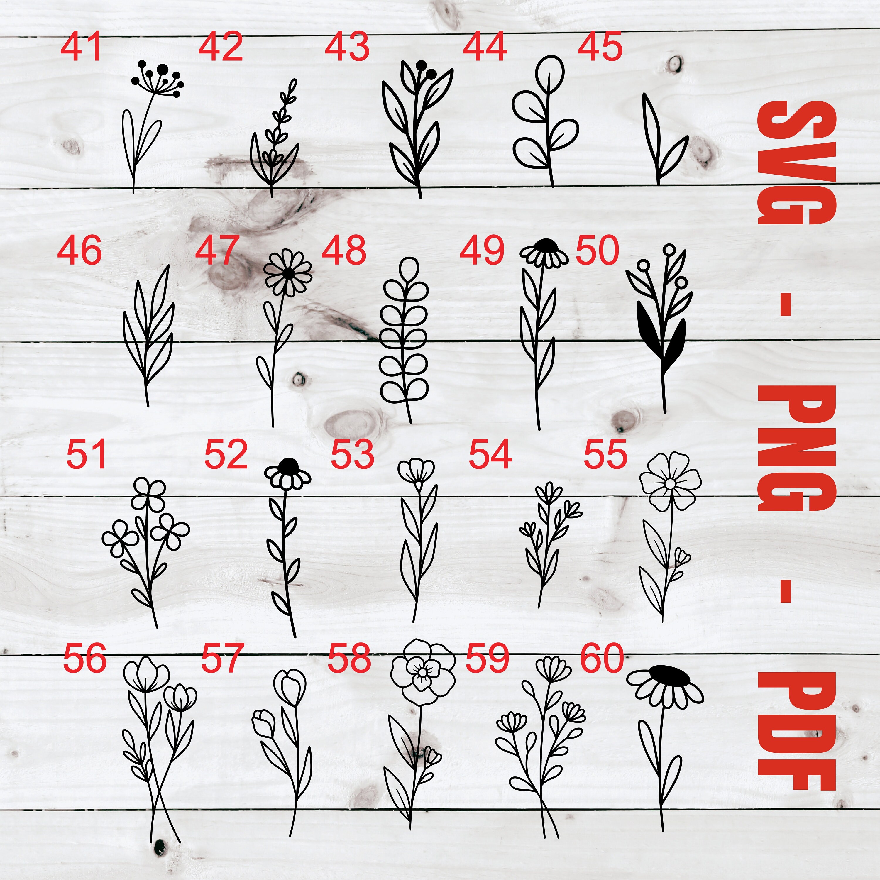 100 Wildflower SVG Bundle, Flower Svg, Leaves Svg, Flower Doodle ...