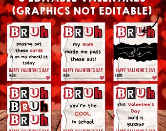 BRUH Valentine Cards, EDITABLE Classroom Valentines, Valentines for Teens, Funny Kids Valentines for School, Printable Valentine's Day Card