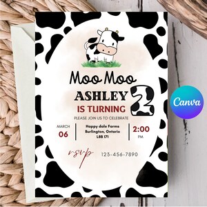 Moo Moo 2nd Birthday Invitation,  Editable Moo Moo Invitation, Printable, Moo Moo Birthday Invitation,  Cow Invitation, 2nd Birthday