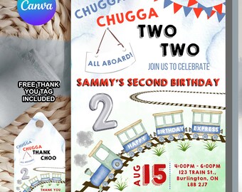 Editable Chugga Chugga Two Two, Train Birthday Party Invitation, Two, 2nd Birthday, Two Train Party Invite, Printable Invitation