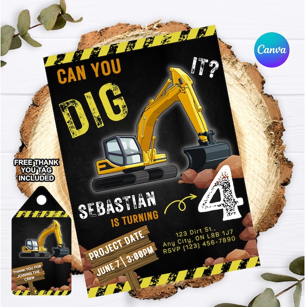 EDITABLE Can You Dig It BIRTHDAY Invitation - Construction Birthday - DIY Editable - Dump Truck and Excavator Birthday Invite - Printable