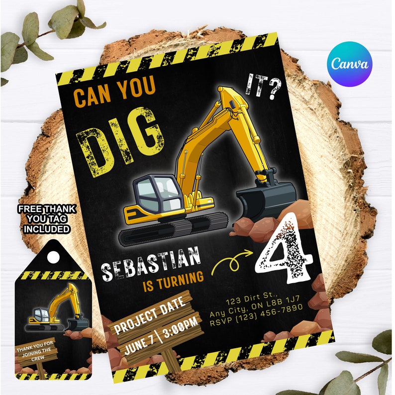 EDITABLE Can You Dig It BIRTHDAY Invitation Construction Birthday DIY ...