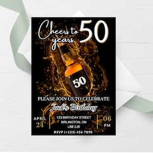 Invitación EDITABLE a fiesta de cumpleaños para adultos, CUALQUIER EDAD Invitación de whisky, Coñac, Escocés, Licor, Invitación para adultos, Personalizado, Saludos a, Imprimible
