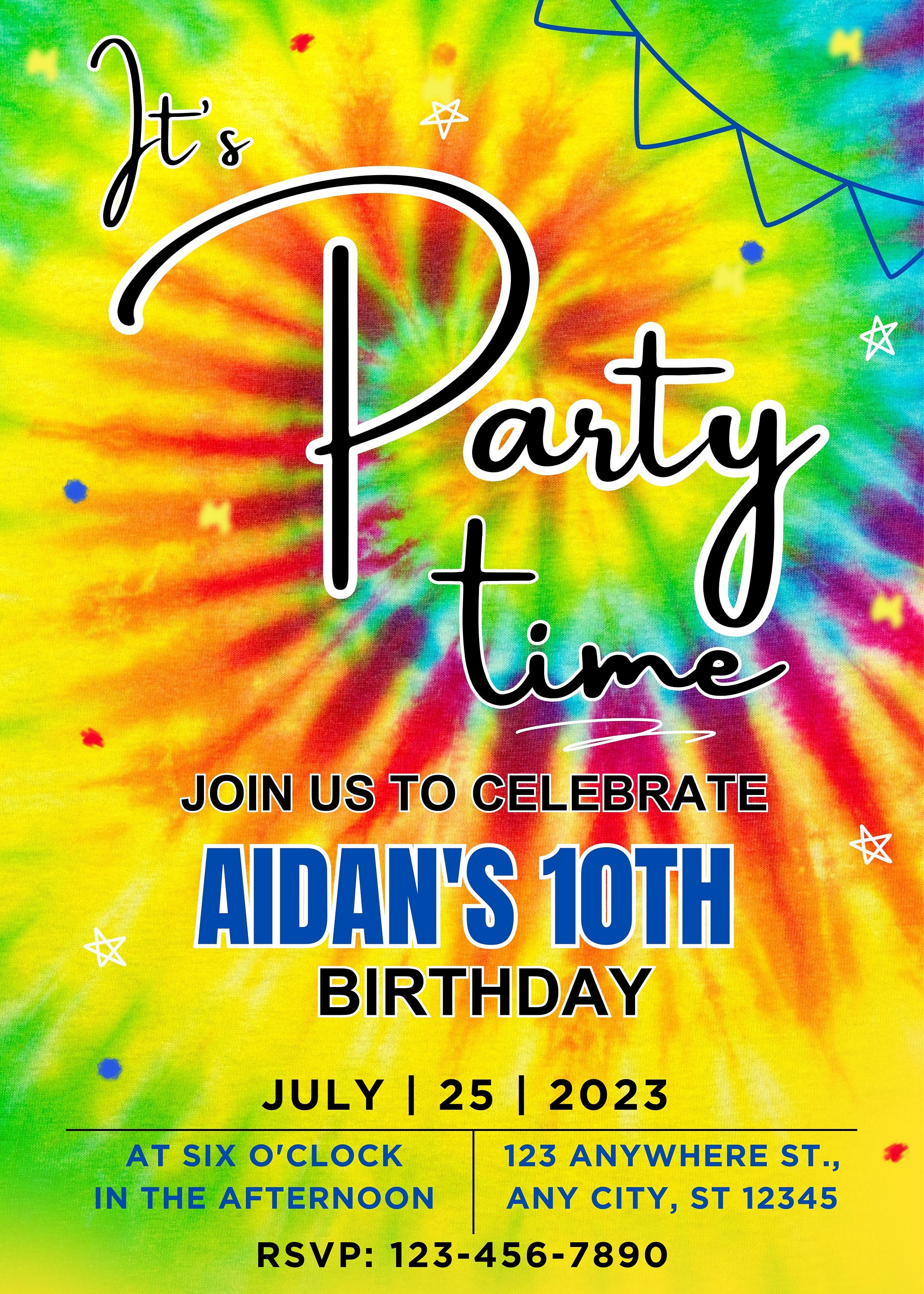 EDITABLE TIE DYE Birthday Invitation, It's Party Time Invite, Boy's Tie Dye Party, Paint Party ...