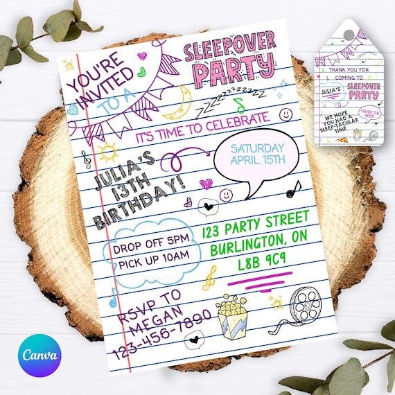 EDITABLE SLEEPOVER Invitation, Slumber Party, Pajama Party, Birthday Girl Pink Invitation,  Printable Invite Template, ANY age, diy