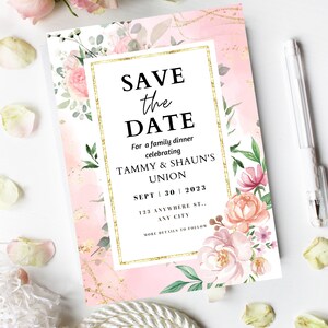 Editable Save the Date Invitation, FULLY EDITABLE TEXT, Soft Pink, Rose Gold, Save The Date Template, Save the Date Digital Download, blush