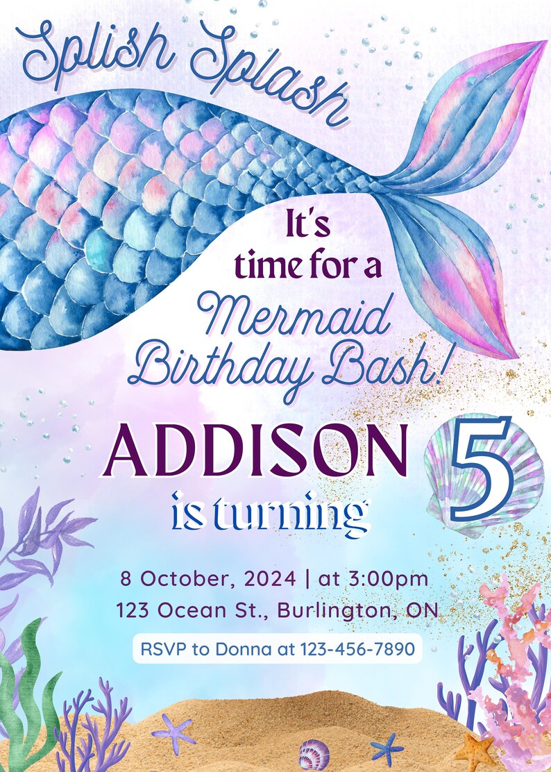 EDITABLE MERMAID BIRTHDAY Invitation Mermaid Party Mermaid Invitation