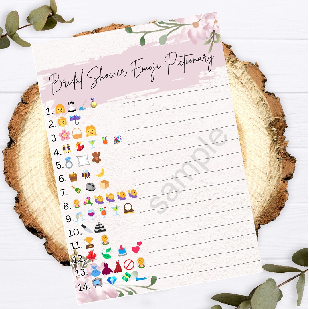 PRINTABLE EMJOI PICTIONARY - Bridal Shower Games - Emoji Game - Wedding ...