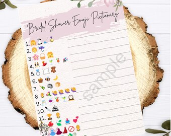 PRINTABLE EMJOI PICTIONARY - Bridal Shower Games - Emoji Game - Wedding Shower Pictionary - Instant Download - Floral Shower theme - Shower