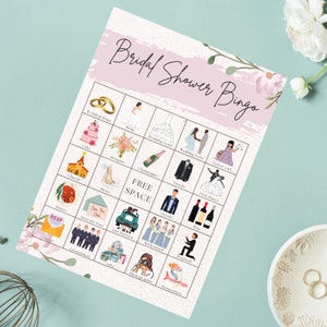 Bingo para despedida de soltera IMPRIMIBLE - 50 tarjetas únicas - Juegos para despedida de soltera - Juegos para despedida de soltera - Juego de bingo - Tema floral rosa - Descarga instantánea