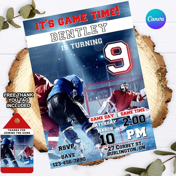 EDITABLE ITS GAME Time Hockey Invitation, Hockey Themed Birthday, Boys Hockey Invitation, Printable Hockey Invitation, Digital download