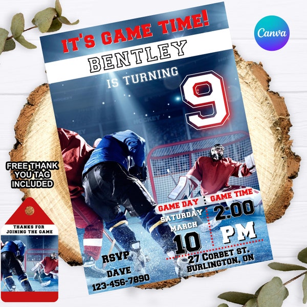 EDITABLE ITS GAME Time Hockey Invitation, Hockey Themed Birthday, Boys Hockey Invitation, Printable Hockey Invitation, Digital download