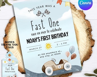 EDITABLE FAST ONE First Birthday Invitation, Race Car Party, 1st Birthday Race Car Invitation, This Year Was A Fast One, Digital Template