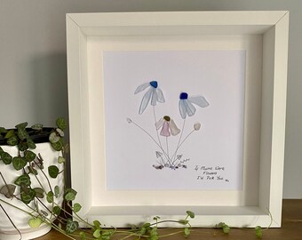Exquisite Sea Glass Picture | Handmade in UK | Gift for Mother | Mums Birthday | Love You Mum | Pebble Picture | Framed Picture With Mount