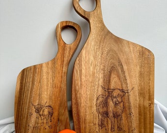 Engraved Highland Cow Acacia Wood Interlocking Charcuterie Boards