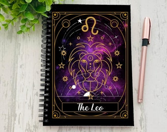 Leo Notebook - Spiral Ruled Line Tarot Journal / Lindo y Kawaii Witchy Astrology Book Gift