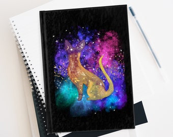 Black Cat Journal, Sphynx Hardcover Galaxy Cat Sketchbook with Blank Pages, Great Gift for Artist, Animal Lover, Cat Mom, Pet Parent