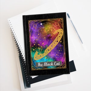 Black Cat Journal, Grimorio de cartas del tarot de tapa dura con páginas en blanco, Gran regalo para artista de cuadernos de bocetos, amante de los animales, mamá gato, bruja