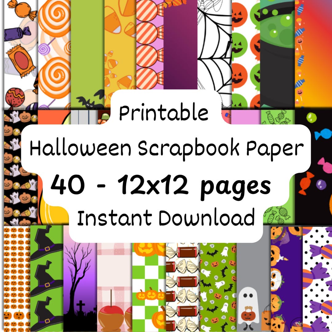 Printable Halloween Scrapbook Paper – 40 Spooky-cute 12x12 Pages ...