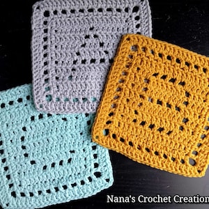 BLOCOS ABC | Padrão de crochê de filé | Quadrado Alfabeto em Crochê Filé | Cobertor de bebê | Criações de crochê da Nana | Padrão de manta de crochê | abc