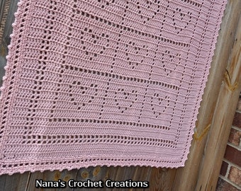 Nana's "Bringing Home Baby" Blanket | Filet Crochet Baby Blanket | Filet Heart Blanket | Nana's Crochet Creations | Baby Blanket |