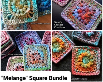 Melange SQUARE Collection | Crochet Square Patterns | Nana's Crochet Creations | Afghan Squares | Crochet Floral Squares | Flower Squares |