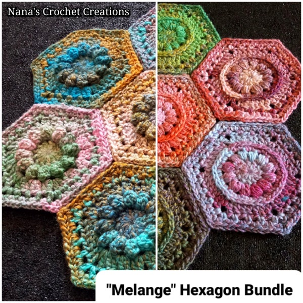 Melange HEXAGON Bundle | Crochet Hexagon Pattern | Floral Crochet Hexagon | Nana's Crochet Creations | Flower Hexagon Pattern | Afghan Throw