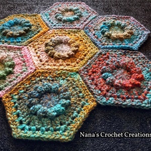 Merry-Go-Round Hexagons Crochet Hexagon Pattern Floral Hexagon Flower Hexagon Nana's Crochet Creations Whole and Half Hexagons image 3