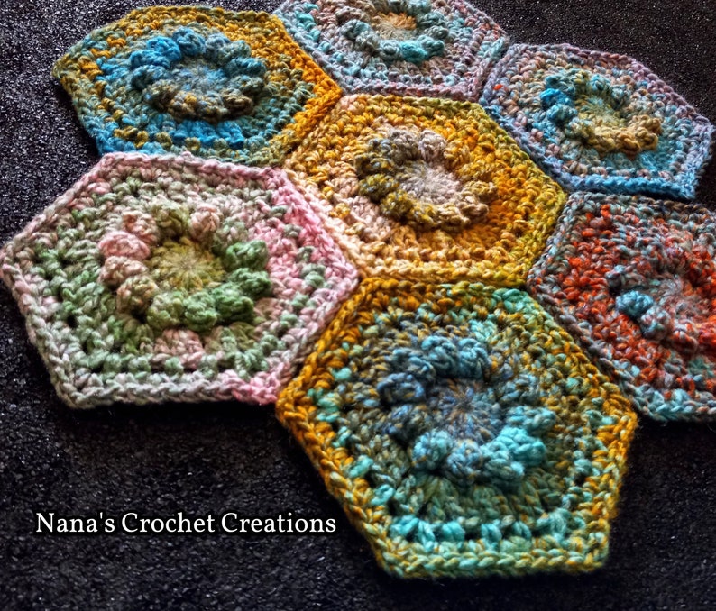 Merry-Go-Round Hexagons Crochet Hexagon Pattern Floral Hexagon Flower Hexagon Nana's Crochet Creations Whole and Half Hexagons image 4