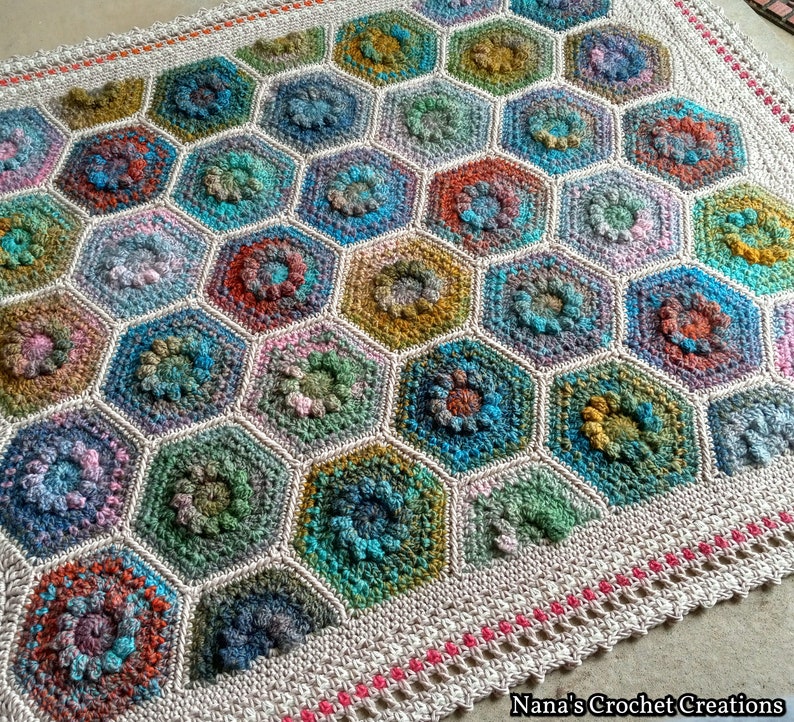 Merry-Go-Round Hexagons Crochet Hexagon Pattern Floral Hexagon Flower Hexagon Nana's Crochet Creations Whole and Half Hexagons image 8