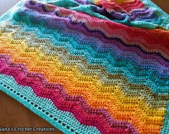 Simple Ripple - Crochet Blanket Pattern: Color Block & Striped | Includes Border (PDF Download)