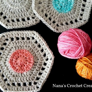 Granny Wheel Hexagons | Crochet Hexagon Pattern | Hexagon Motif | Hexagon Motif Blanket | Nana&#39;s Crochet Creations | Crochet Hexagon