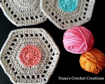 Granny Wheel Hexagon Crochet Pattern: Includes Whole and Half Hexie Instructions (PDF Download)