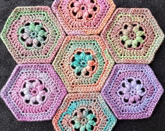 Patrón de crochet de hexágonos de malvavisco: Hexágonos coloridos (Descarga PDF)