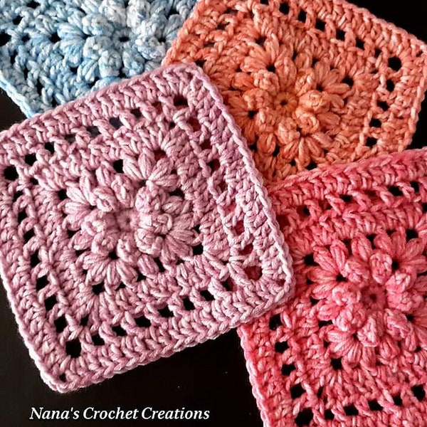 Nana's "Popcorn Puff Posy" Square | Crochet Square Pattern | Pretty Flower Square | Popcorn Stitch | Puff Stitch | Nana's Crochet Creations