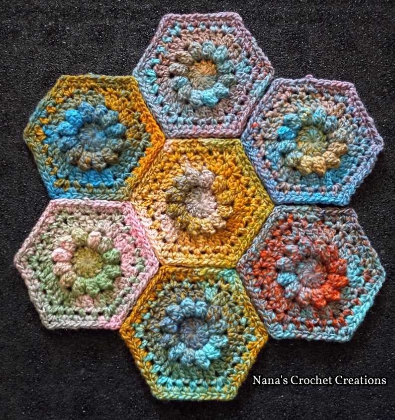 Merry-Go-Round Hexagons Crochet Hexagon Pattern Floral Hexagon Flower Hexagon Nana's Crochet Creations Whole and Half Hexagons image 2