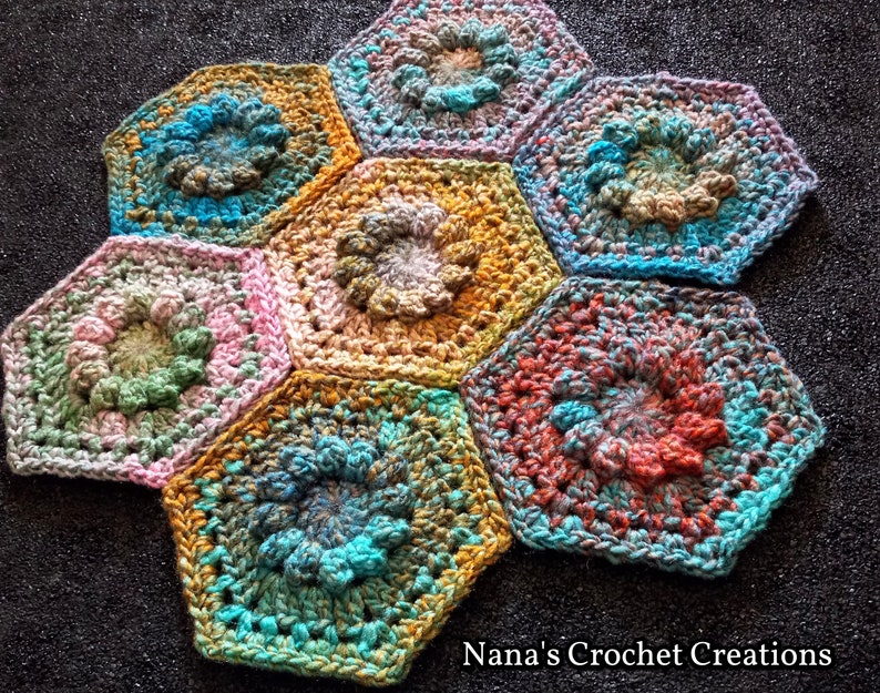 Merry-Go-Round Hexagons Crochet Hexagon Pattern Floral Hexagon Flower Hexagon Nana's Crochet Creations Whole and Half Hexagons image 1