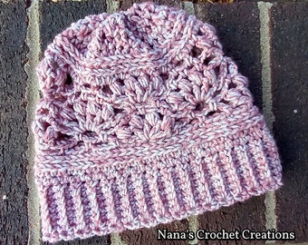 Pretty Puff Beanie | Crochet Beanie Pattern | Lacy Crochet Beanie | Nana's Crochet Creations | Ladies Crochet Beanie |