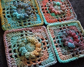 Meandering Mix Square | Crochet Square Pattern | Popcorn Stitch Square | Crochet Floral Square | Nana's Crochet Creations | Flower Block