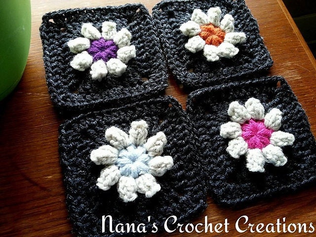 Little Popcorn Puff Flower Granny Square Crochet