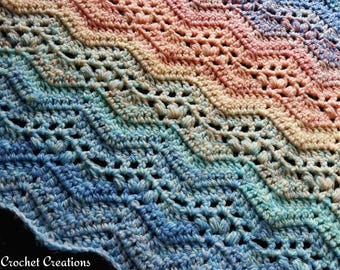 River Rock Ripple Crochet Blanket Pattern: Filet Crochet & PUFF STITCHES (PDF Download)