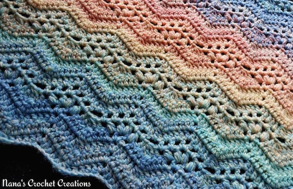River Rock Ripple Crochet Blanket Pattern: Filet Crochet & PUFF STITCHES (PDF Download)