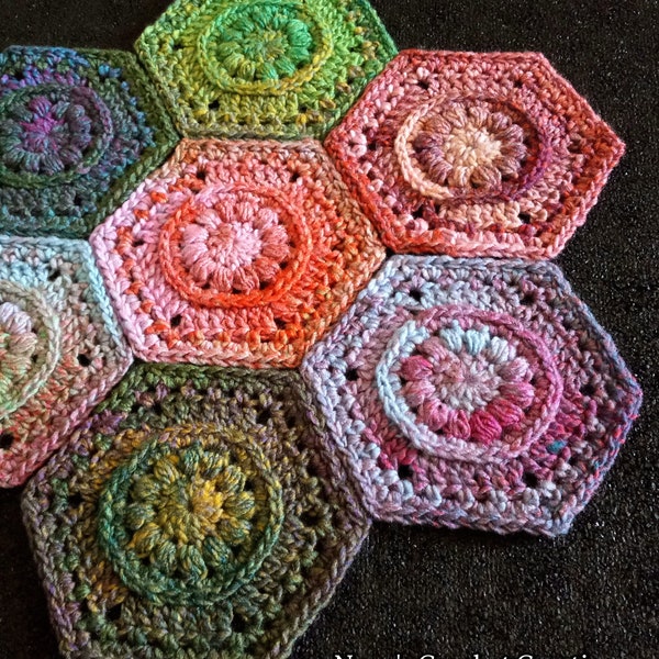 Menagerie Hexagons | Crochet Hexagon Pattern | Hexagon Motif | Puff Stitch | Nana's Crochet Creations | Hexagon