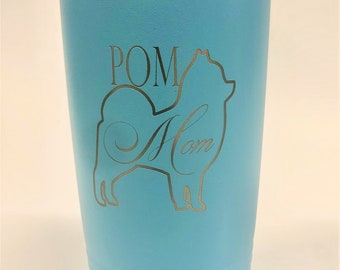 Pom Mom~Stainless Steel mug, fun tumbler laser Engraved Cup Powder Coated Polar Camel 20 oz insulated tumbler w/Clear Lid