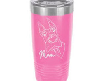 Great Dane Mom~Stainless Steel mug, double wall insulated tumbler laser Engraved Cup Polar Camel 20 oz insulated tumbler w/Clear Lid