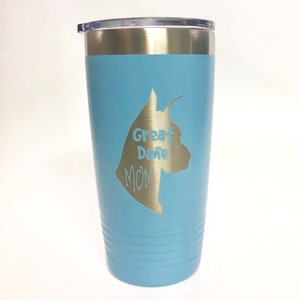 Great Dane MomStainless Steel mug, fun tumbler laser Engraved Cup Powder Blue Polar Camel 20 oz insulated tumbler w/Clear Lid Light Blue